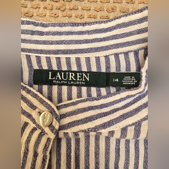 Ralph Lauren 14  Cotton Gauze Beachy Embroidered Striped Tunic Dress - Picture 2 of 7